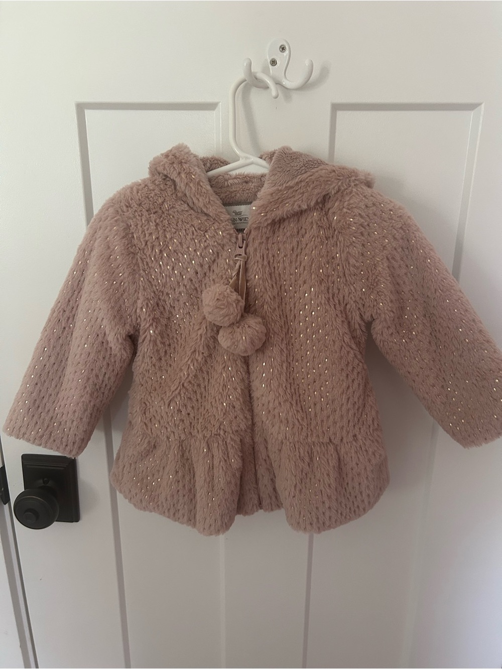 Girls' Faux-Fur Sparkle Hooded Jacket - Blush